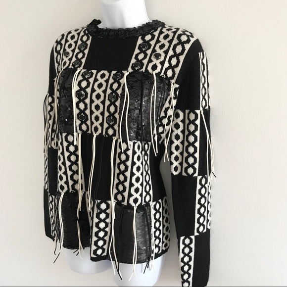 Glam Patchwork Italian Wool Blend Winter Sweater - Picture 2 of 16